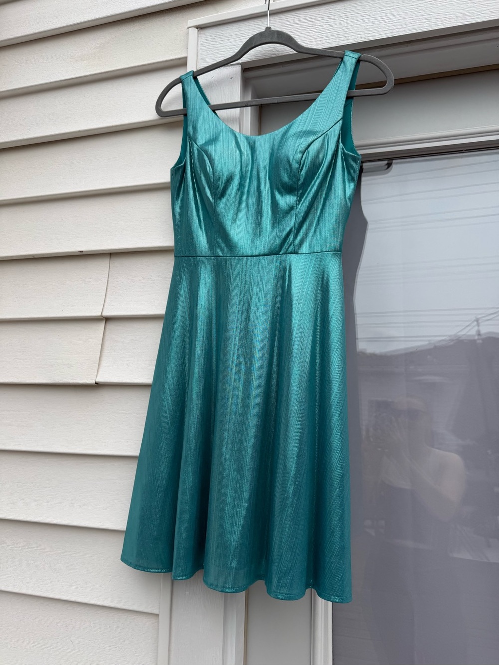Teal Metallic A-Line Mini Dress